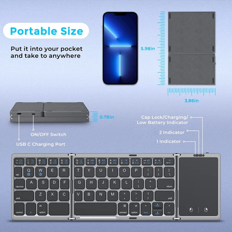 HyperType Wireless Foldable Keyboard – Bluetooth, Rechargeable, for All Devices - Image 6